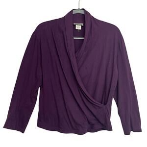Maggies Organics Purple 3/4 Sleeve Cross Over Front V Neck Cotton Shirt Sweater